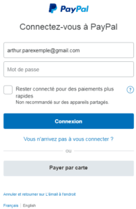 Paiement Paypal avec carte bleue